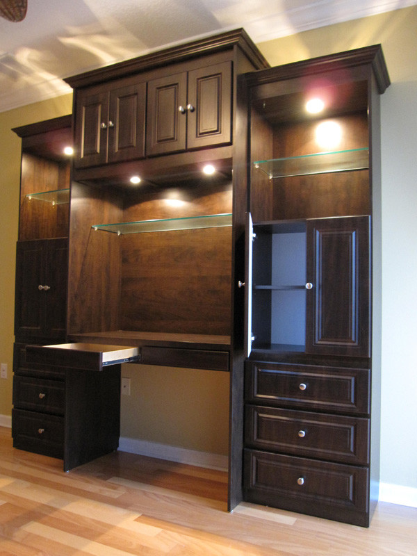 Built-in media wall with shelving and storage